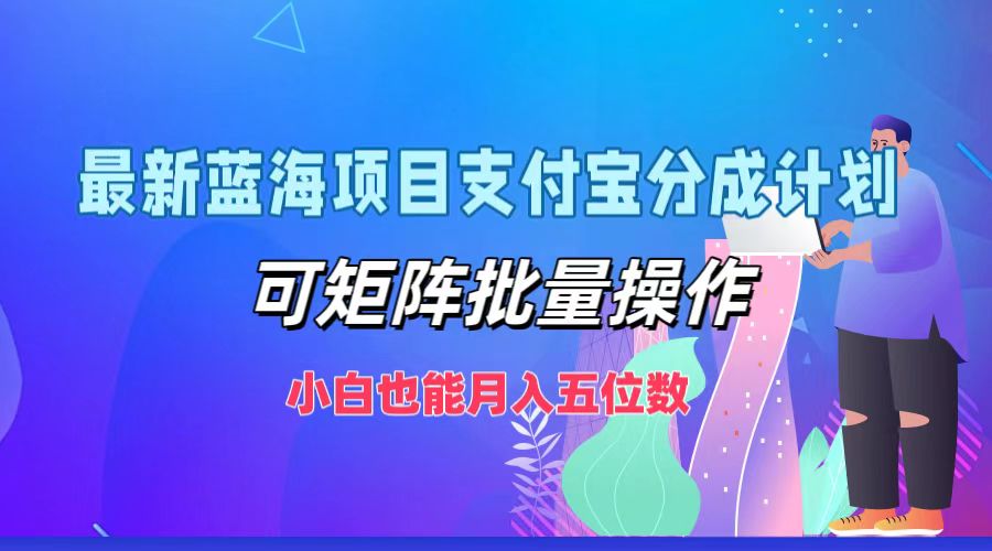 最新蓝海项目支付宝分成计划，可矩阵批量操作，小白也能月入五位数-数智网创