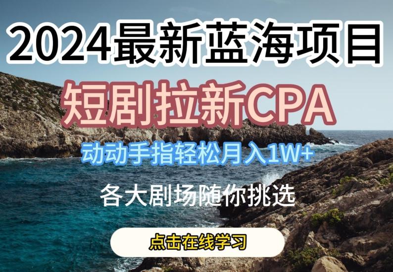 2024最新蓝海项日，短剧拉新CPA，动动手指轻松月入1W，全各大剧场随你挑选【揭秘】-数智网创