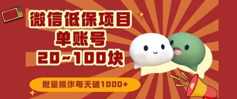 微信领低保单账号20元-100元，批量操作每天破1000+-数智网创