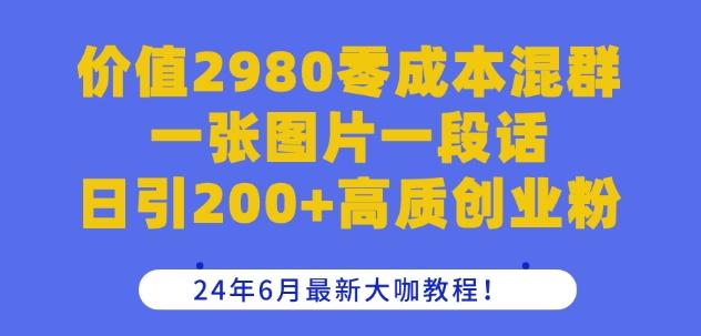 价值2980零成本混群一张图片一段话日引200+高质创业粉，24年6月最新大咖教程【揭秘】-数智网创