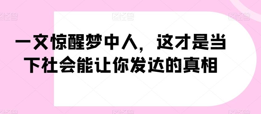 一文惊醒梦中人，这才是当下社会能让你发达的真相【公众号付费文章】-数智网创