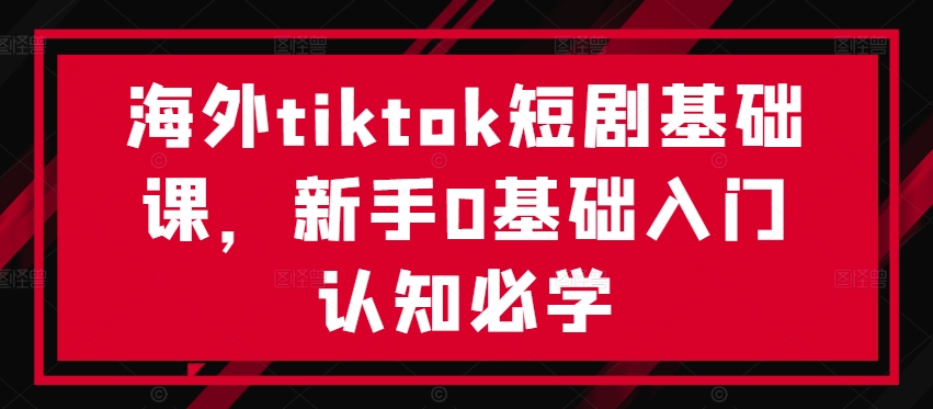 海外tiktok短剧基础课，新手0基础入门认知必学-数智网创