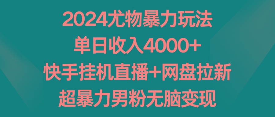 2024尤物暴力玩法 单日收入4000+快手挂机直播+网盘拉新 超暴力男粉无脑变现-数智网创