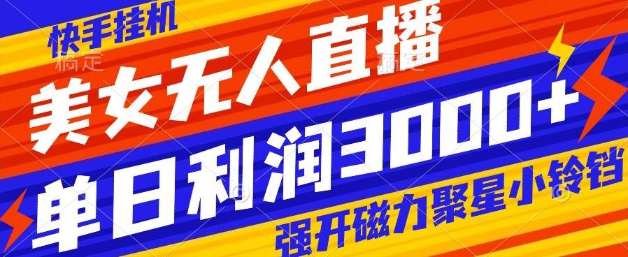 快手挂机，美女无人直播，强开磁力聚星小铃铛，日入3000+-数智网创