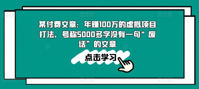 某付费文章：年赚100w的虚拟项目打法，号称5000多字没有一句“废话”的文章-数智网创