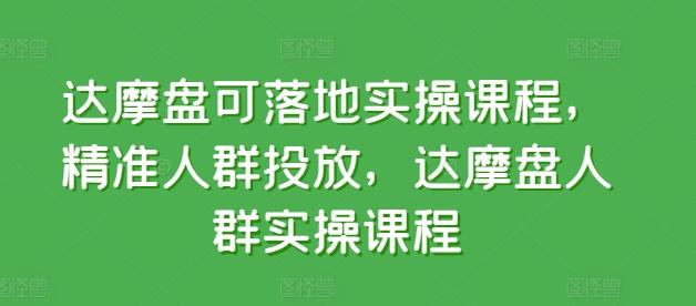 达摩盘可落地实操课程，精准人群投放，达摩盘人群实操课程-数智网创