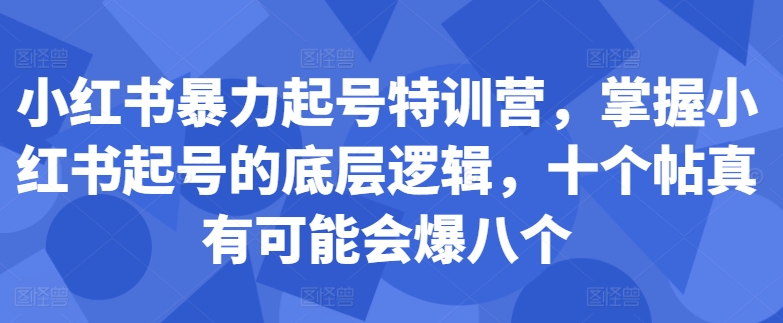 小红书暴力起号特训营，掌握小红书起号的底层逻辑，十个帖真有可能会爆八个-数智网创