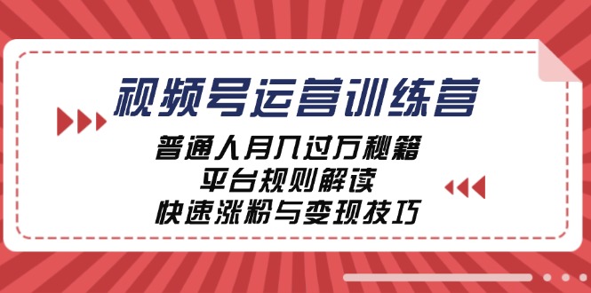 视频号运营训练营:普通人月入过万秘籍,平台规则解读,快速涨粉与变现-数智网创