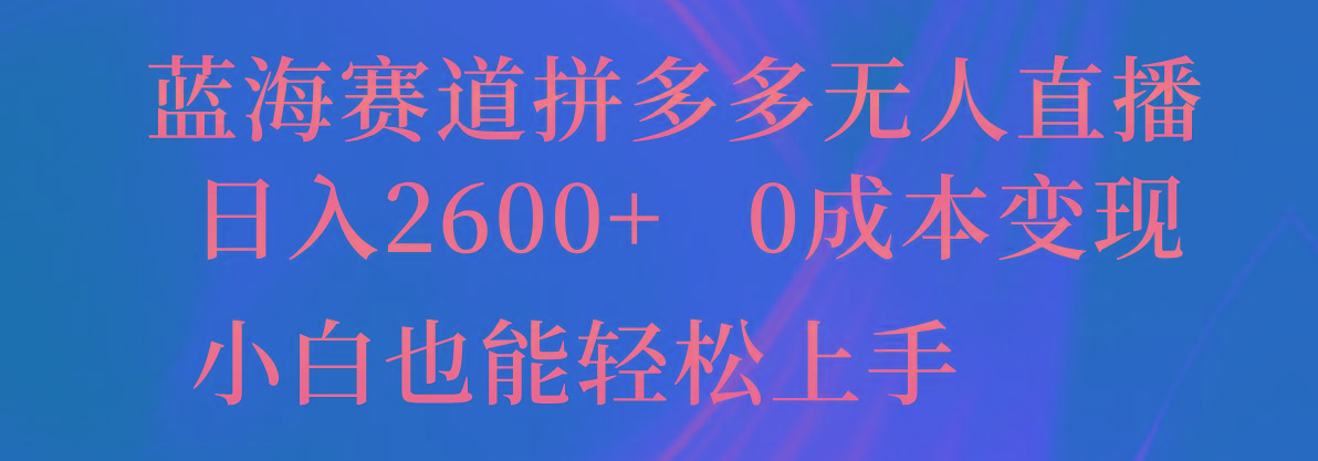 蓝海赛道拼多多无人直播，日入2600+，0成本变现，小白也能轻松上手-数智网创