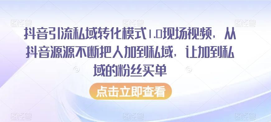 抖音引流私域转化模式1.0现场视频，从抖音源源不断把人加到私域，让加到私域的粉丝买单-数智网创
