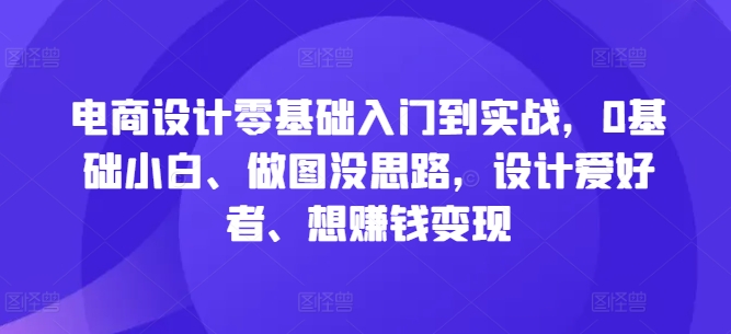 电商设计零基础入门到实战，0基础小白、做图没思路，设计爱好者、想赚钱变现-数智网创