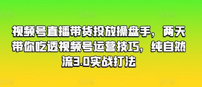 视频号直播带货投放操盘手，两天带你吃透视频号运营技巧，纯自然流3.0实战打法-数智网创