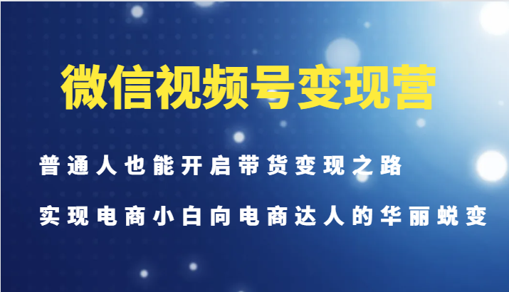 微信视频号变现营-普通人也能开启带货变现之路,实现电商小白向电商达人的华丽蜕变-数智网创