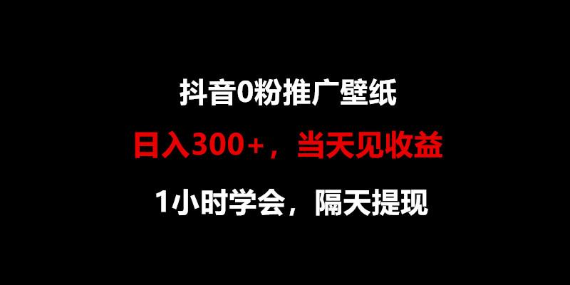 日入300+，抖音0粉推广壁纸，1小时学会，当天见收益，隔天提现-数智网创