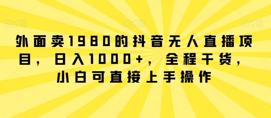 外面卖1980的抖音无人直播项目，日入1000+，全程干货，小白可直接上手操作【揭秘】-数智网创