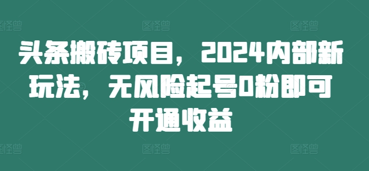 头条搬砖项目,2024内部新玩法,无风险起号0粉即可开通收益-数智网创