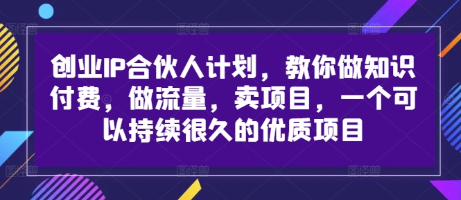 创业IP合伙人计划,教你做知识付费,做流量,卖项目,一个可以持续很久的优质项目-数智网创