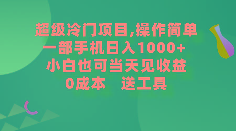(9291期)超级冷门项目,操作简单，一部手机轻松日入1000+，小白也可当天看见收益-数智网创